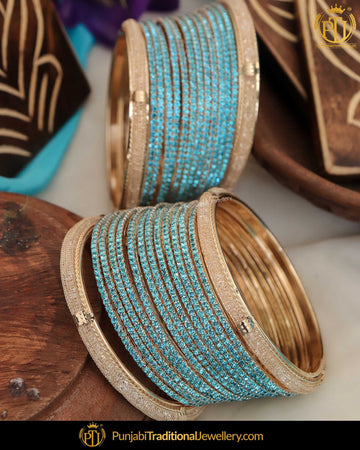 Antique Gold Finished Purple AD Stone Bangle Set (Both Hand Pair) | Punjabi Traditional Jewellery Exclusive